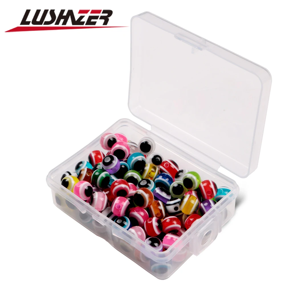100 pcs/box LUSHAZER Fishing Beads Space Beans 5mm 6mm 8mm 3D fish eyes Bead Fishing Accessories