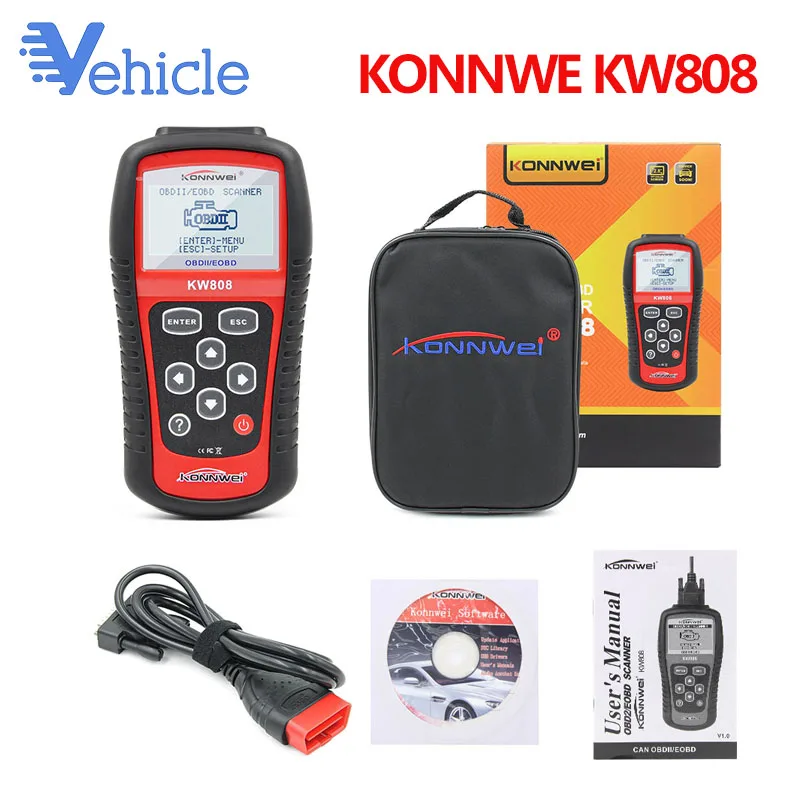 KONNW KW808 EOBD/CAN OBD2 диагностический инструмент OBDII/EOBD автомобильный считыватель кодов и автоматический сканер Автомобильный сканер обнаружения OBD2 сканер