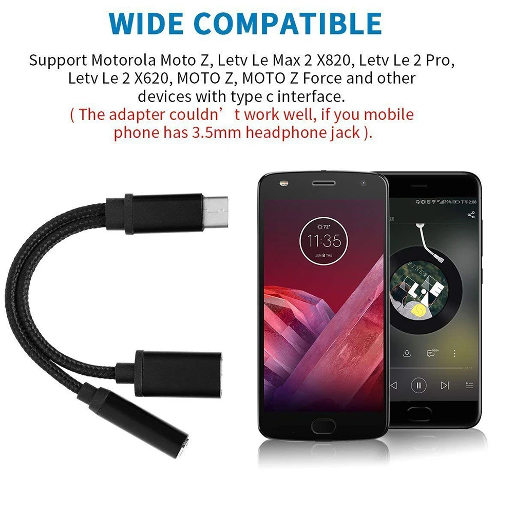 2 в 1 USB C до 3,5 мм разъем для наушников адаптер для зарядки телефона аудио кабель type C для Aux Jack Adapte Зарядка для Moto
