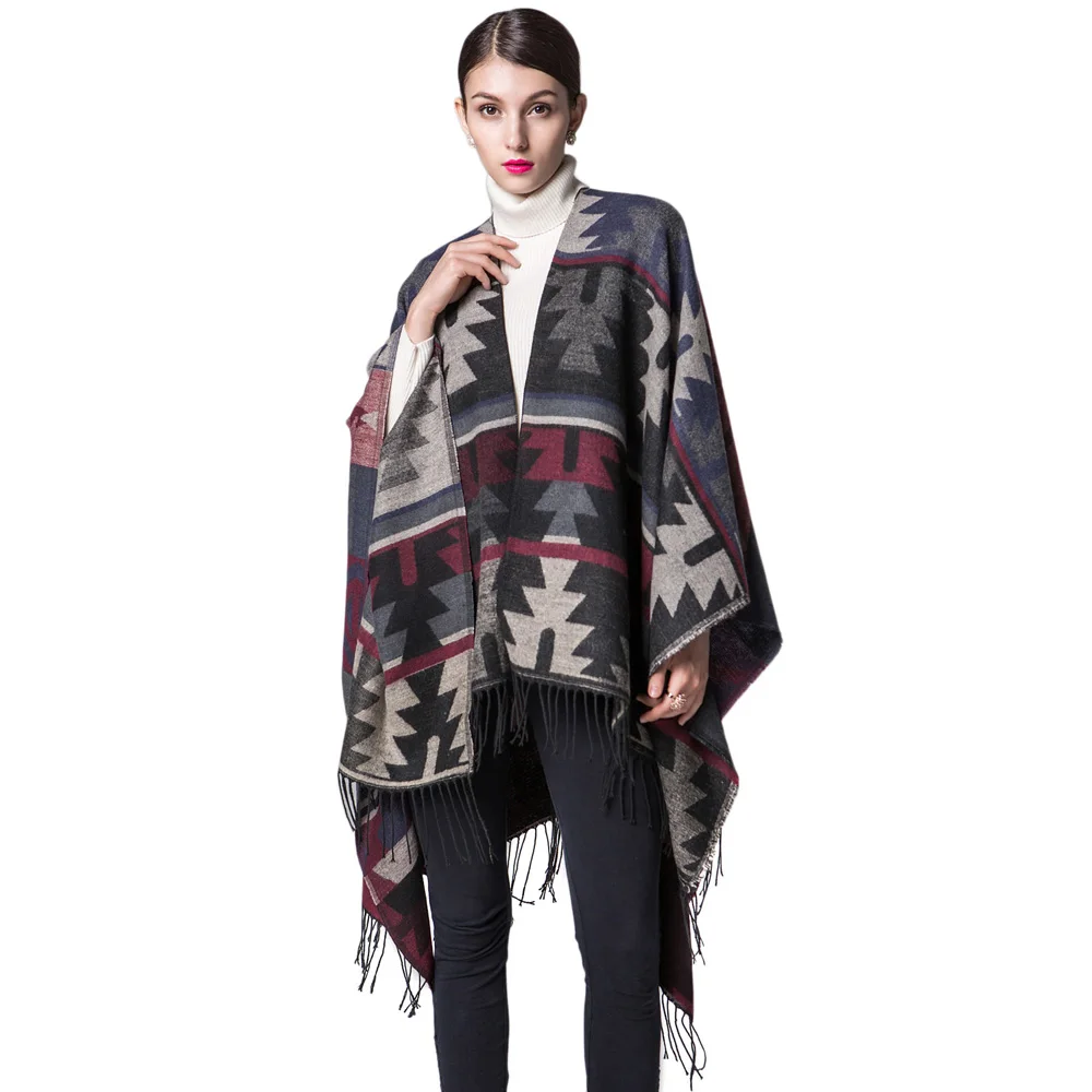 

GK Women Shawl 2019 Winter Warm Reversible Blanket Poncho Cape Cloak prints Shawl