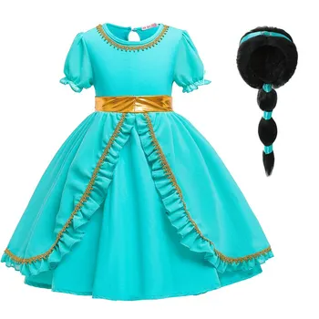 

VOGUEON Baby Girls Blue Jasmine Dress Children Ruffles Delxue Birthday Party Ball Gown Clothes Kids Halloween Princess Costume