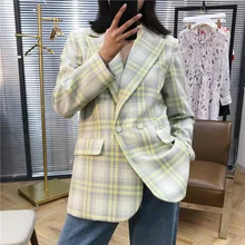 Женское пальто осень и зима милый желтый большой клетчатый шерстяной костюм