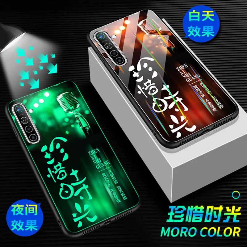Светящийся чехол для телефона Oppo Realme X2, чехол, 6,4 дюймов, светящаяся задняя крышка из закаленного стекла для Oppo Realme X2, силиконовый чехол - Цвет: 2