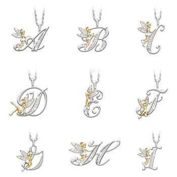 

Crystal 26 Alphabet Letters Flower Fairy Necklace Women Lovely Dancing Fairy Wing Pendant Choker Jewelry Silver Color