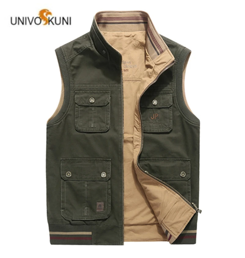 

Double Sides Men Vest M to 8XL 100% Cotton New 2019 Spring Autumn Cargo Casual Pockets Design Loose Brand Clothing H589