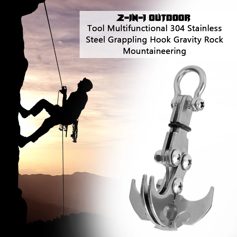 

2-in-1 Outdoor Survival Tools Multifunctional 304 Stainless Steel Grappling Hook gravity Rock Mountaineering Climbing Carabiner