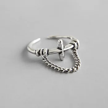 

Cross Chain Tassels Ring 925 Sterling Silver Rings For Women Anillos Accesorios Mujer Moda20 Jewellery