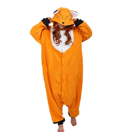 

Fox Kigurumi Pajamas Onesie For Adults Animal Cartoon Onesies Orange One-piece Sleepwear Women Halloween Cosplay overall