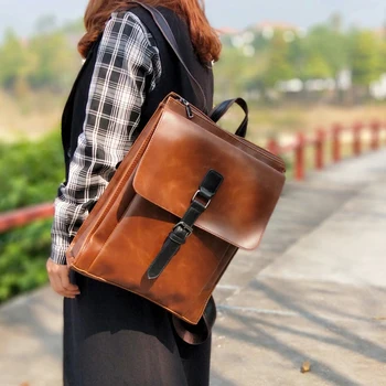 

Vintage Large Capacity Fashion Women Backpack Laptop Bag Casual Leather Women's Rucksack