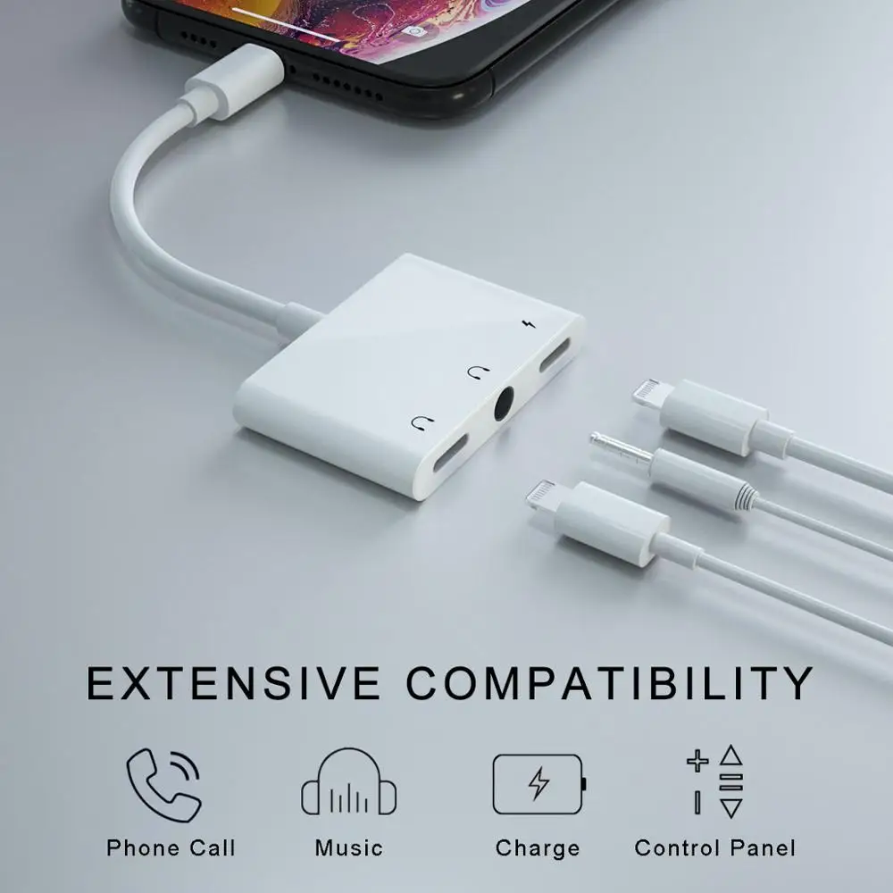 Adapter Lighting to 3 5mm Jack 3 in 1 Audio and Charge Headphone Splitter for Phone 11 11 Pro XS XS Max XR X 8 7