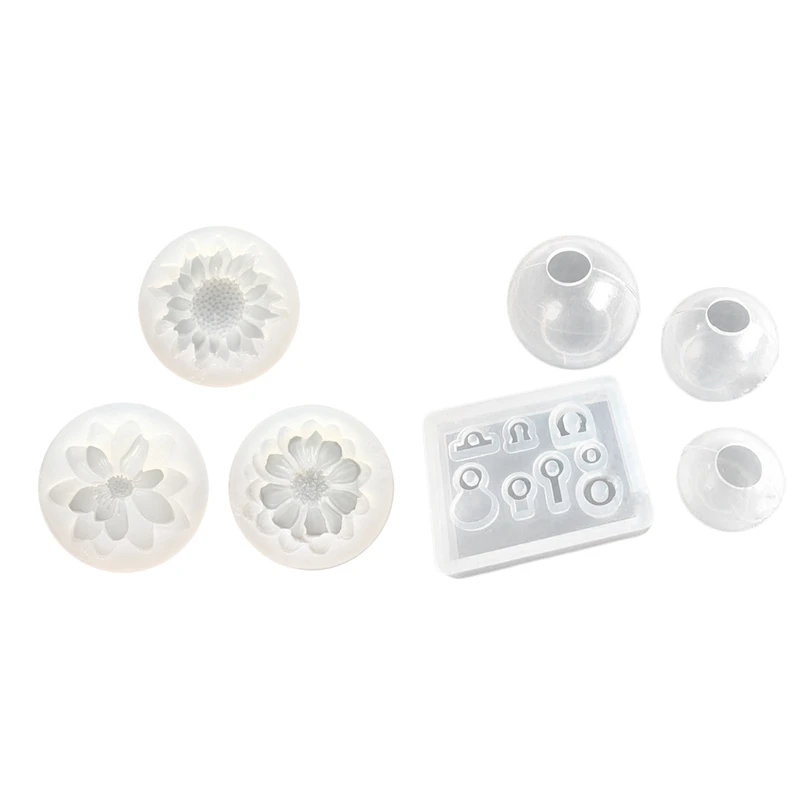 

3x Diy Silicone 3D Flower Moulds Mold Resin Jewelry Pendant Making Tool Crafts & 4Pcs Transparent Ball Pendant Resin Mold Set Si