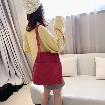 

High Quality Corduroy Shoulder Bag Women Fashion Large Capacity Female Big Tote Handbag Folding Reusable Shopping Bags Cloth Bag