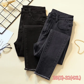 

Women Washed Black Denim Skinny Jeans Vintage Mom Fit High Waist Jeans Elastic Femme Classic Pencil Pant Plus Size