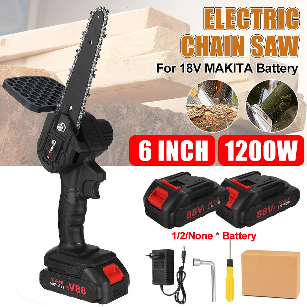 6'' 1200W 88VF Cordless Electric Wood Cutting Saw Cutter Chainsaw For 18V Makita 