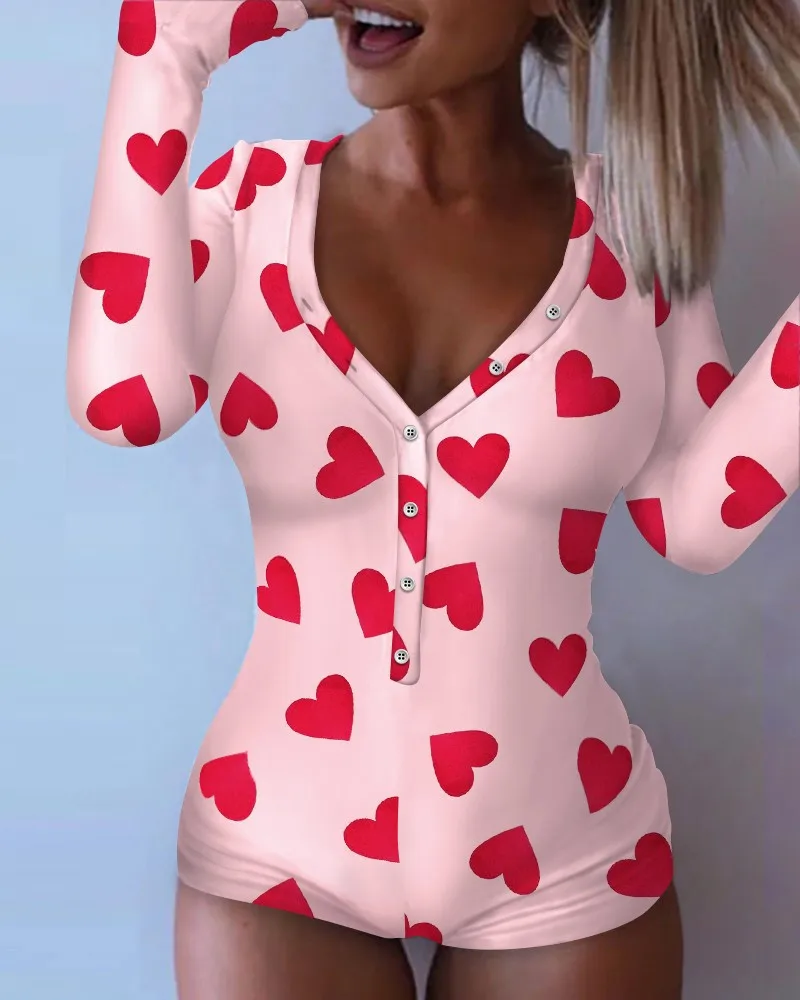 Valentine's Day Sexy Bodycon Playsuits Long Sleeve Butt Flap Rompers Women Sleepwear One Piece Nightwear Outfits women jumpsuit,women bodysuit sleep wear set