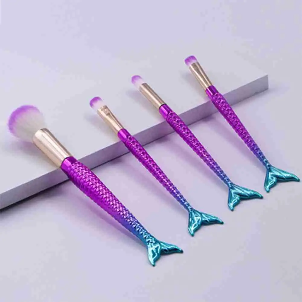 4 Piece Suit Mermaid Makeup Brush Fiber Colorful Soft Hair Loose Powder Beauty Tools Set | Красота и здоровье
