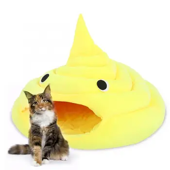 

Cat Pad Cloth Yellow Pet Cat Cartoon Feces Shape Four Seasons Universal Soft Comfortable Foldable Nest House Cat Bag