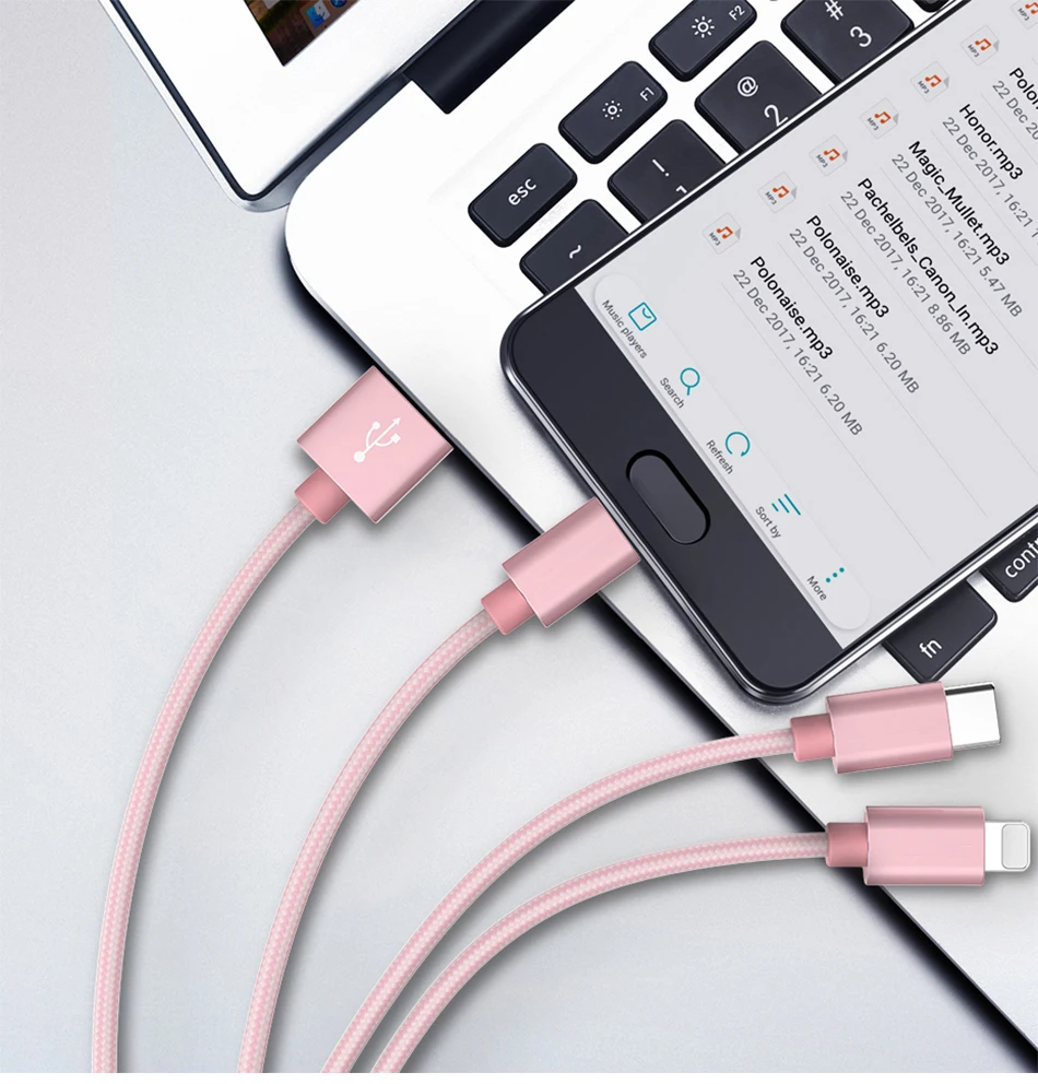 3 в 1, кабель usb type-C для мобильного телефона, кабель Micro USB для iPhone, iPad, зарядный кабель samsung, USB C для iOS 12, 11, 10, 9