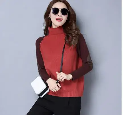 Wool sweater stitching multicolor Turtleneck autumn winter new women's turtleneck sweater loose Korean color matching long Wool sweater stitching multicolor Turtleneck autumn winter new women's turtleneck sweater loose Korean color matching long