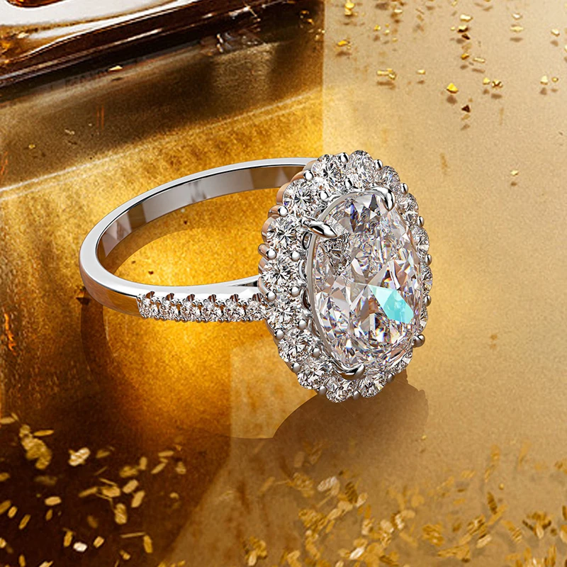 S925 sterling silver high-end Sparkling AAAAA Zircon wedding ring Luxury Oval 8*12mm Pink Yellow White CZ jewelry Enagement ring - Цвет основного камня: Белый