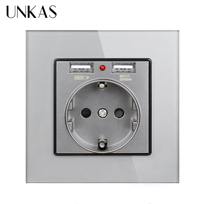UNKAS белый/черный/золотой/серый кристалл стеклянная панель двойной usb порт зарядки