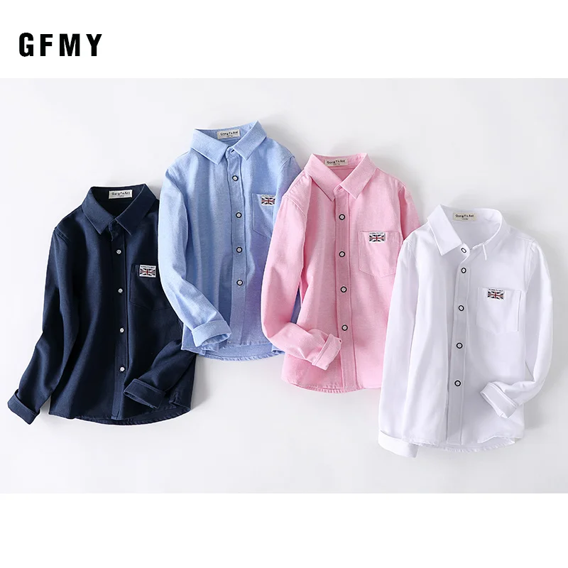 GFMY 2020 New Spring Oxford Textile Cotton Solid color Pink Black Boys white Shirt 3T-14T British style Childrens Tops - Image 6