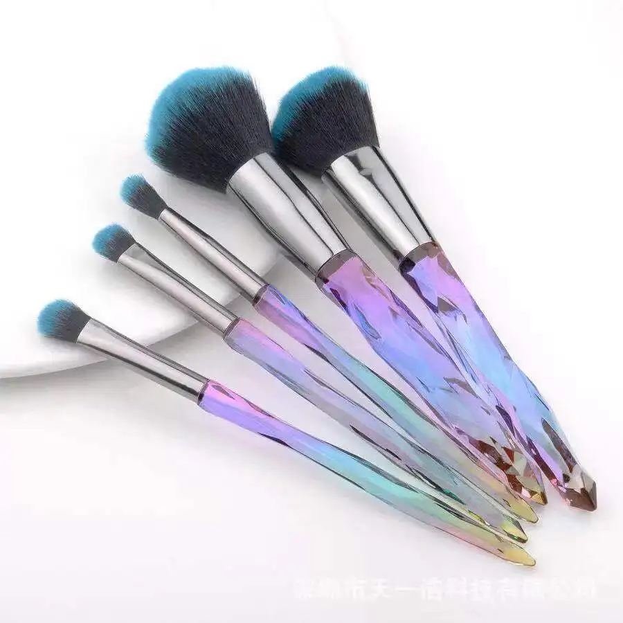 

5 Diamond Handle Makeup Brushes Colorful Gradient Diamond Transparent Rubber Handle Makeup Brushing Tools