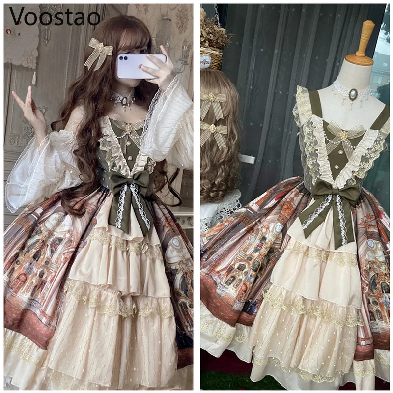 Vintage Victorian Elegant Lolita Princess Jsk Dress Women Sweet Lace Bow Sleeveless Party Dresses Girls Chic Wedding Vestidos, lolita dress,lolita suspender dress,lolita cosplay costumes,suspender dress