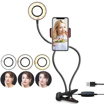 

LED USB Ring Light Cell Phone Holder Ring Light Selfie Toning 3 Colors Brightness Adjustable Live Stream Makeup Camera Lamp 1pc