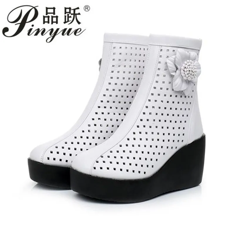 

Summer Shoes Women Genuine Leather Ankle Boots side zip super soft sole Breathable Chaussure Femme White Grey size 34-40