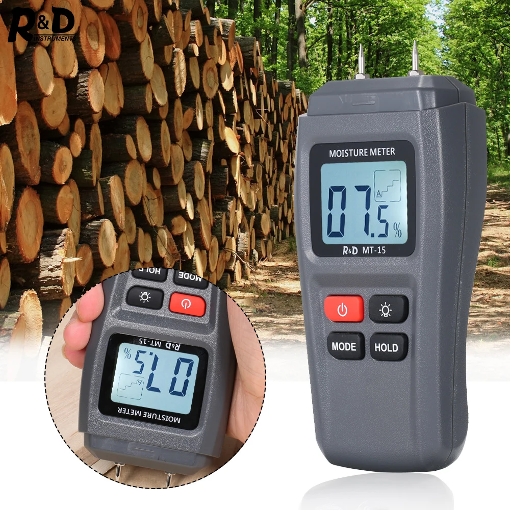 R& D MT15 древесный гидрометр для измерения влажности древесины детектор влажности дерева тестер плотности древесины тестер влажности с подсветкой серый