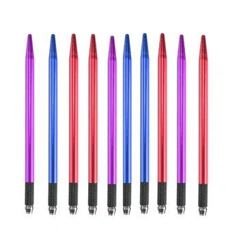 

10Pcs Professional Manual Eyebrow Permanent Makeup Pen Tattoo Machine Microblading Single-Head Tattoo Pen, Ran Color