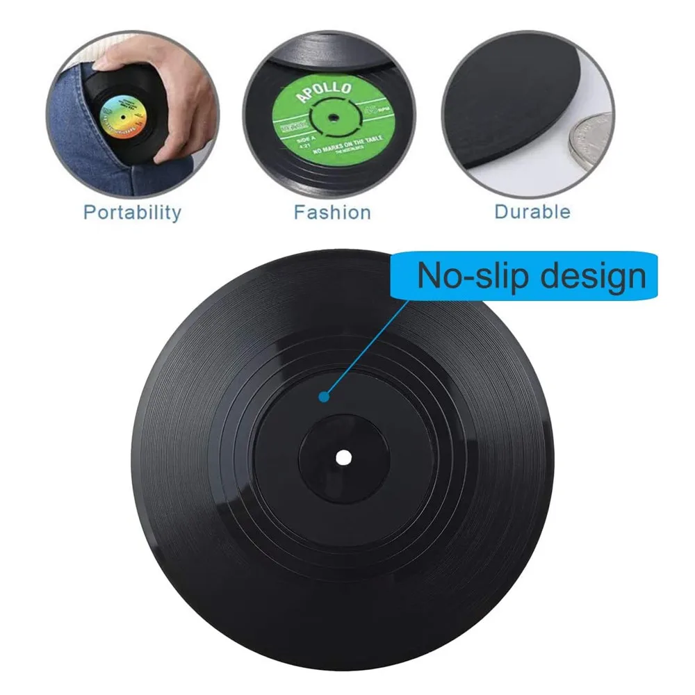 6 Pcs Vinyl Record Table Mats Drink Coaster Table Placemat Creative Coffee Mug Cup Coasters Heat-resistant Non-slip Pads