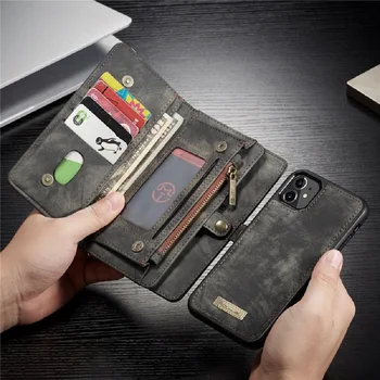 

USLION Solid Color Multifunction Wallet Phone Case For iPhone 11 11Pro Max Anti-fall Shockproof Holster Back Cover For iPhone 11