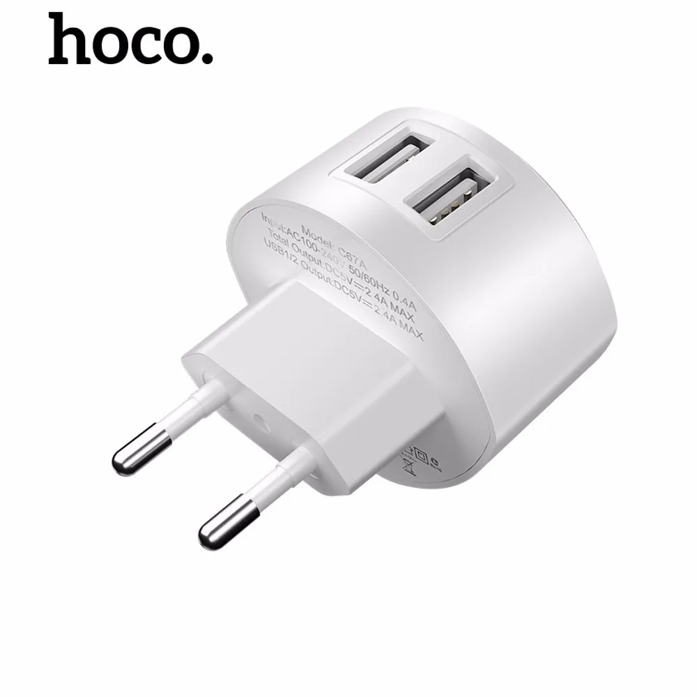 HOCO C67 быстрое зарядное устройство для iPhone X 8 7 6 выход 2.4A два usb-порта зарядное устройство для путешествий США Великобритания ЕС разъем для Xiaomi huawei samsung