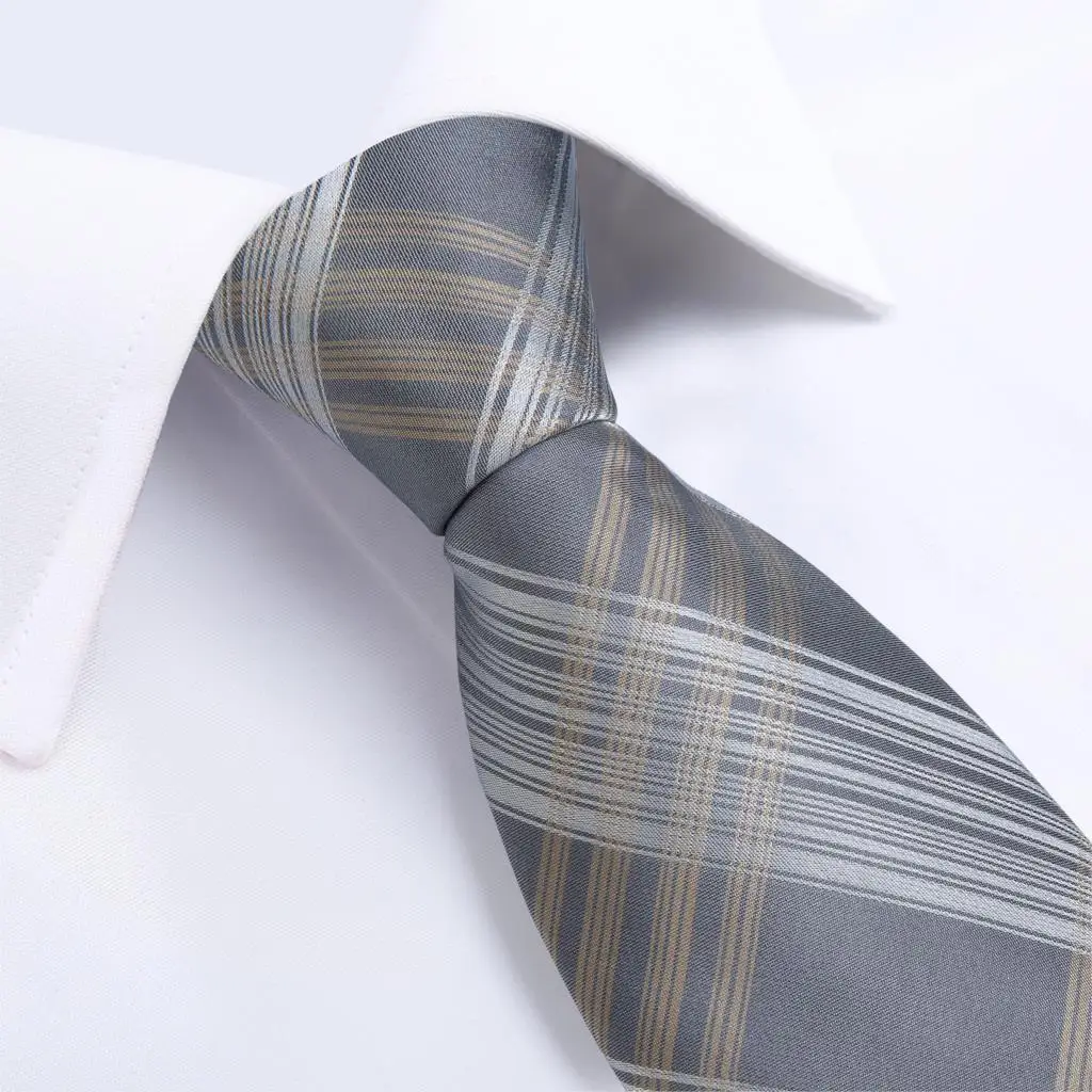 Модный мужской галстук, золотой, серебряный, в полоску, свадебный галстук для мужчин, деловой, дропшиппинг, DiBanGu, дизайнерские, Hanky, запонки, галстук, набор, SJT-7254