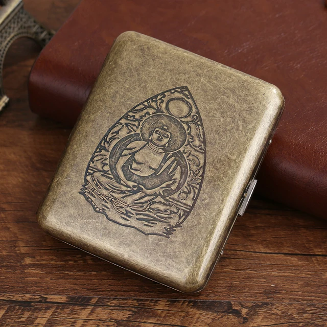 20 Sticks Black Matte Frosted Stainless Steel Metal Cigarette Case For Man Pocket Smoking Box With Gift Box Smoking Accessories Buddha B