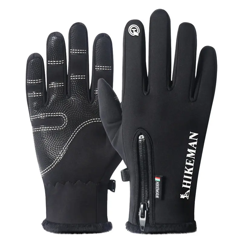 Зимние варежки перчатки с сенсорным экраном водонепроницаемые мужские женские теплые ветрозащитные велосипедные противоскользящие варежки лыжные велосипедные перчатки новинка 6 - Цвет: Black C