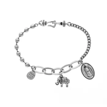 

Authentic 925 Sterling silver elephant animal oval coin rolo &Beads chain Wrist Bracelet friendship gift fine Jewelry TLS262