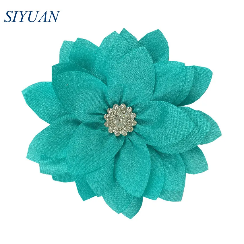 50pcs/lot 9cm Multy Layer Fabric Flower with Rhinestone Chic Lotus Flower Kids Lovely Headwear Accessories High Quality TH300 - Цвет: 5-mint