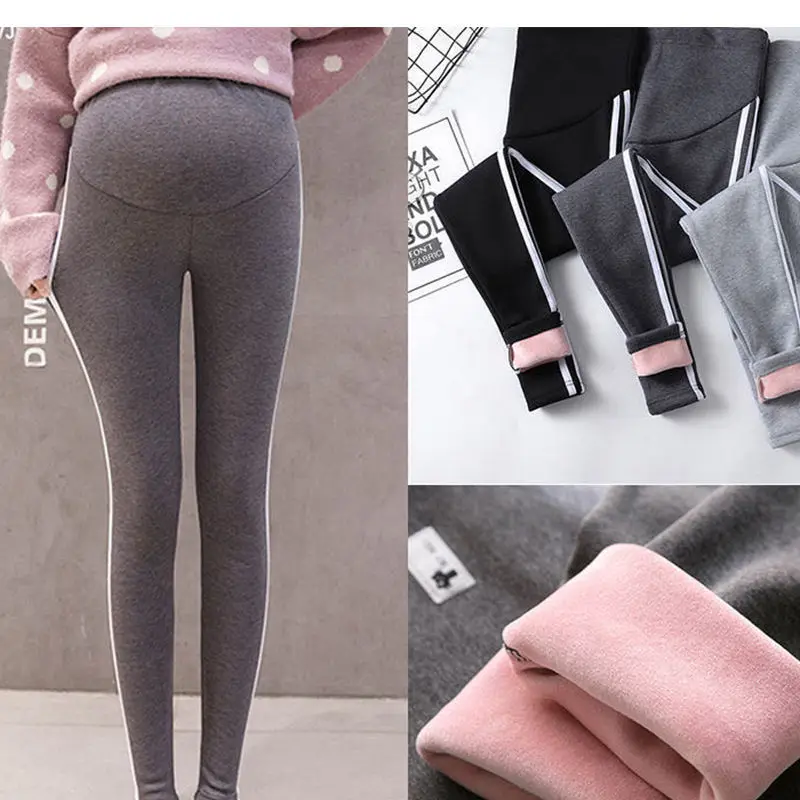 Velvet wool Maternity Stripe Pants For Pregnant Women Warm Winter Leggings Maternity Clothes Thick Pregnancy Trousers Clothing 2