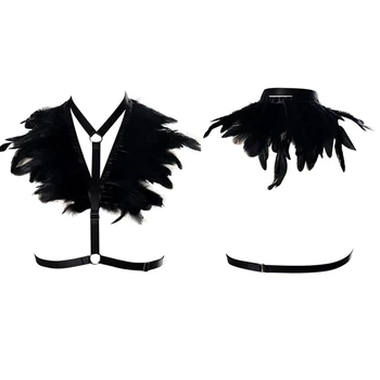 

Feather Harness Cage Bra Strappy Tops Shoulder Angel Wings Bralette for Women Adjust Plus Size Sexy Lingerie Goth Halloween Rave