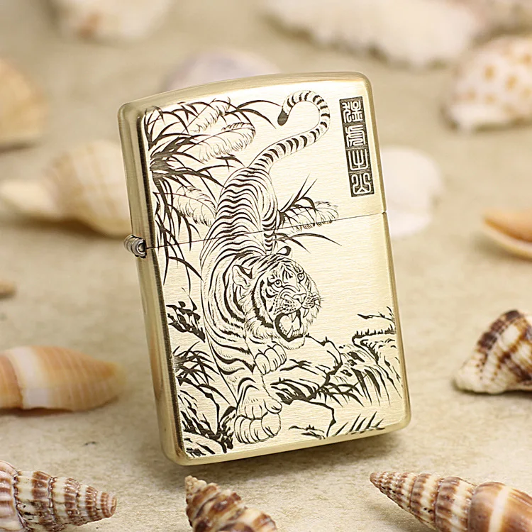 Натуральная Зажигалка Zippo медная ветрозащитная зажигалка с тигром 3D | Зажигалки -4000249792370