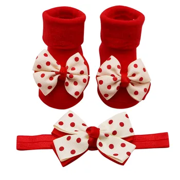 

Newborn Baby Socks Spring Autumn Comfortable Socks +1PC Hair Belt Toddler Girls Bow Wave Point Anti-slip Socks Calcetines