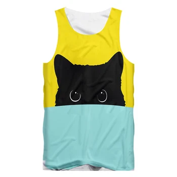 

UJWI Animal Tanks Women/men's Summer Funny Print 3d Tank Top Yellow Blue Cute Cat Vest Singlets Man Hiphop Punk Sleeveless Tees