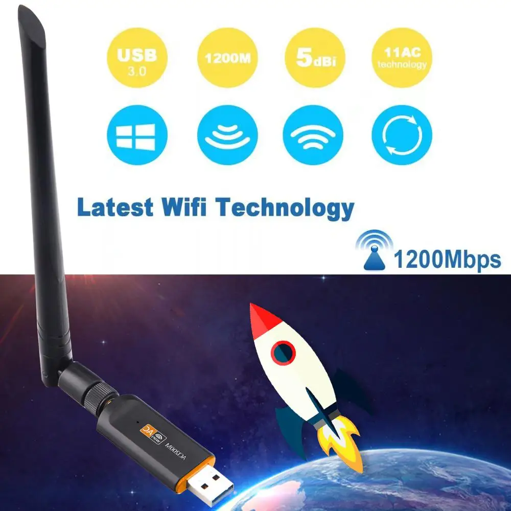

USB 3,0 1200 Мбит/с Wifi адаптер, двухдиапазонный 5 ГГц 2,4 ГГц 802.11AC Wifi Антенна Dongle сетевая карта для ноутбука, настольного компьютера