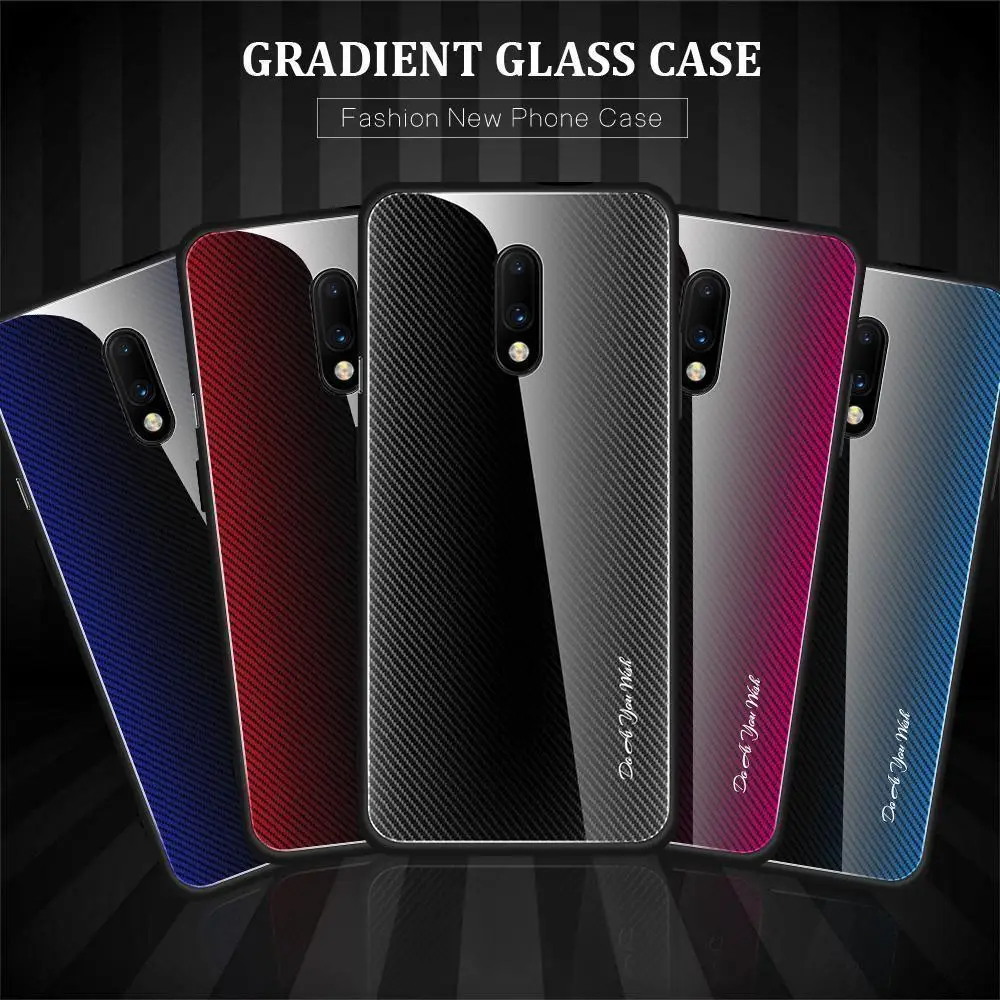 Tempered Glass Phone Shell For OnePlus 7T Pro Cases Gradient Texture Back Cover 7 Mirror Protective Coque |