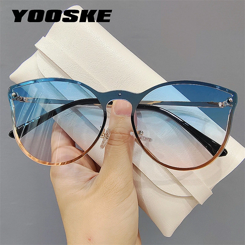 YOOSKE Rimless Sunglasses Women Brand Designer Sun Glasses Gradient Shades Cutting Lens Ladies Frameless Metal Eyeglasses UV400 round sunglasses