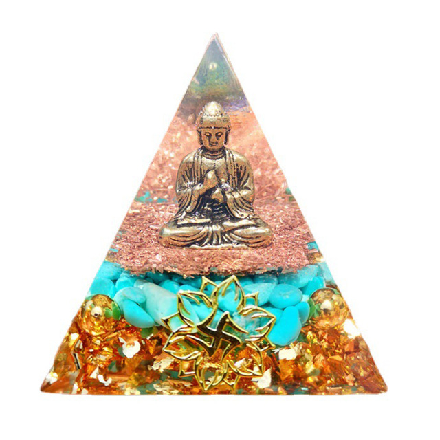 Buddha Statue Energy Generator Orgone Pyramid Amethyst Peridot Healing Crystal Reiki Chakra Orgonite Pyramid Meditation Tool