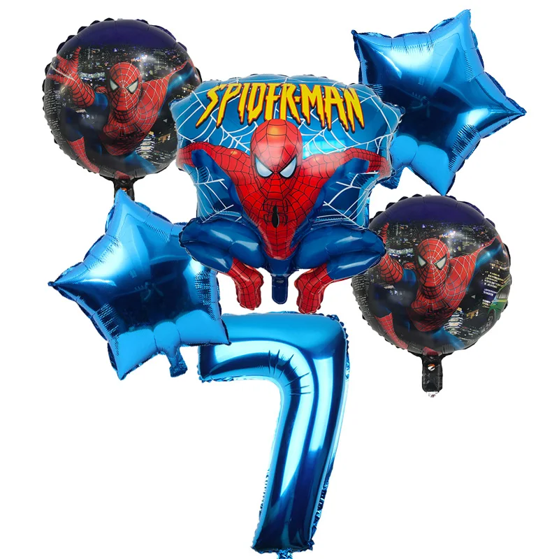 6 шт./партия шары с изображениями Человека-паука 32 дюйма номер Человек-паук вечерние надувные воздушные шары с гелием День Рождения украшения дети баллон globos - Цвет: blue